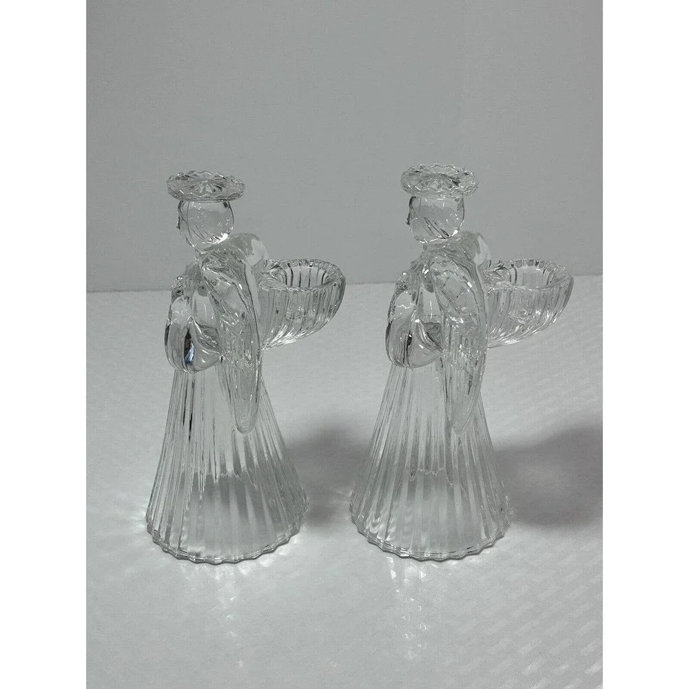 Vintage Lead Crystal‎ Praying Angels Glass Candlestick Candle Holders
